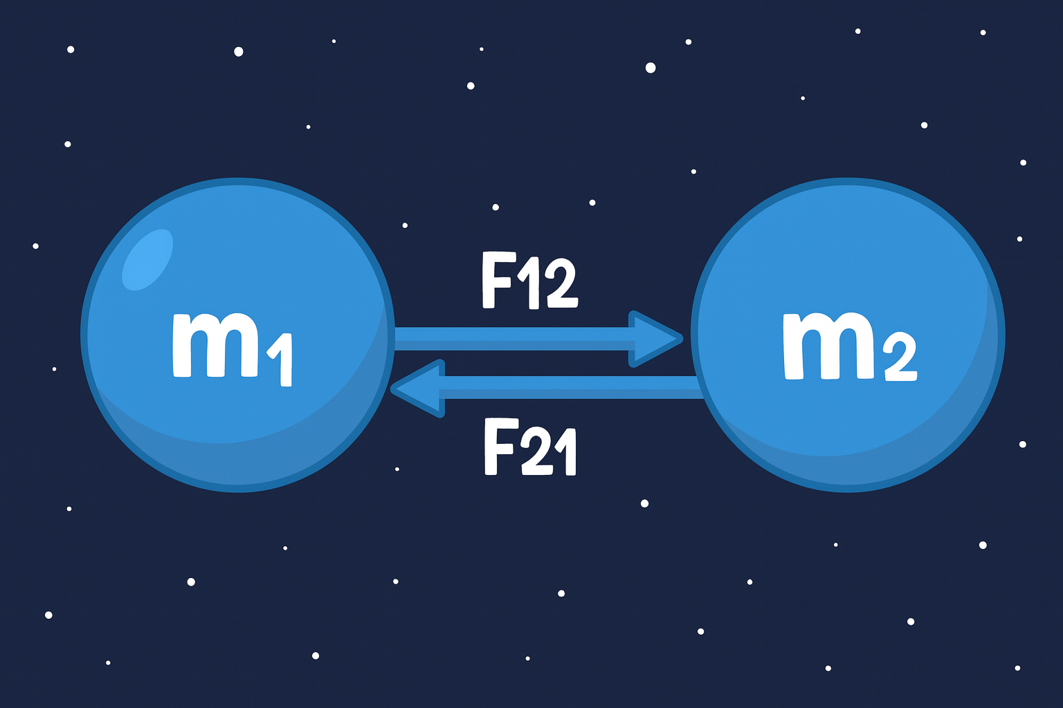 Gaya gravitasi antara dua benda dengan hukum aksi-reaksi Newton